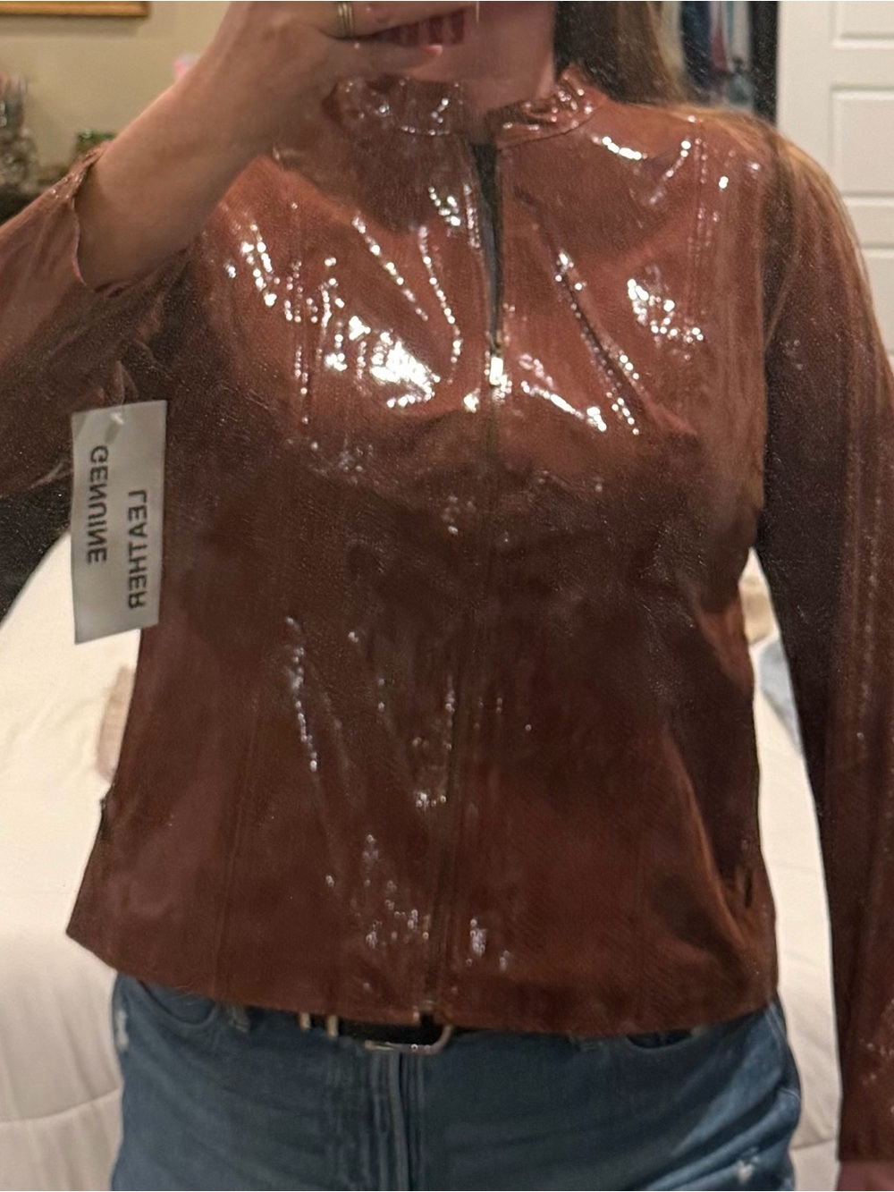 Wet-look leather jacket XL
